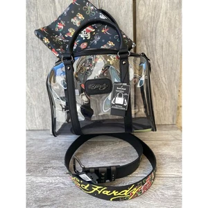 Ed Hardy Tattoo Gürtel & transparente Umhängetasche Set | Rockabilly Style, vegan, Größe 42 - Bild 1 von 10
