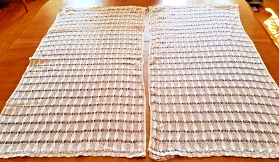 Paire de Rideaux des années 50 en coton bleu et blanc - 98 cm x 50 cm - Photo 1/3