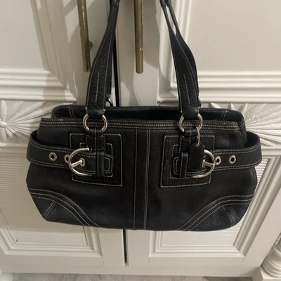 Vintage COACH Hampton Black Pebble Leather Satchel Tote Shoulder 02764 EUC - Image 1 of 4