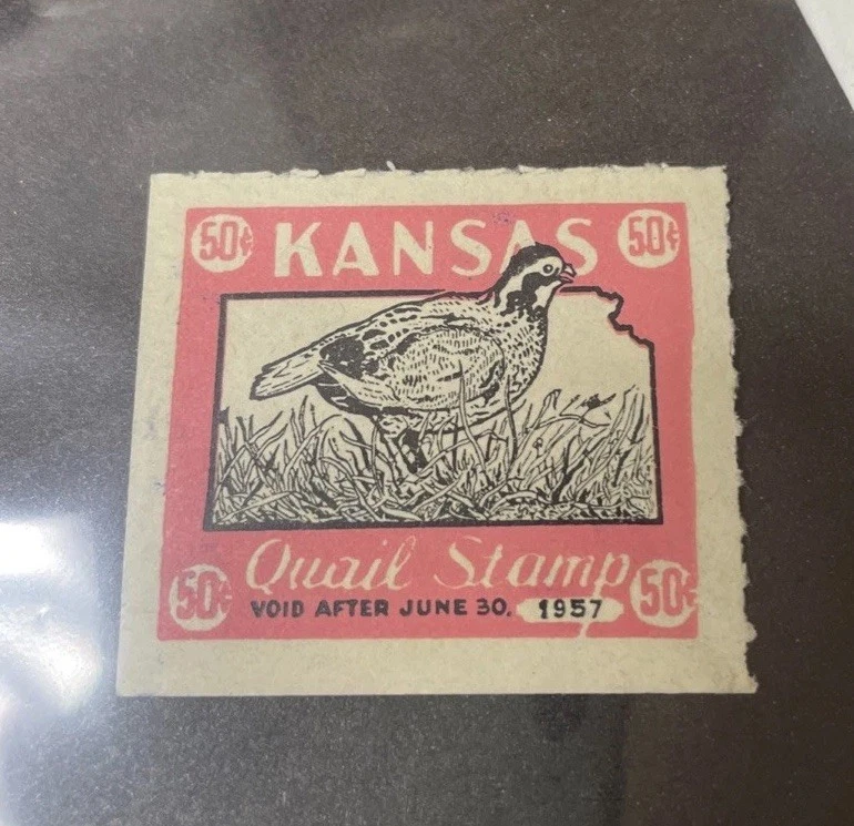 KS20 Kansas Quail 1957 50c Pink/Black EF Hunting Stamp - Image 1 of 3