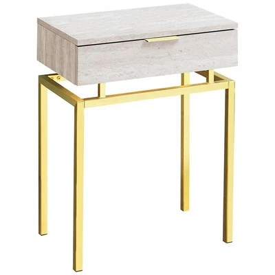 Accent Table Side End Nightstand Lamp Bedroom Metal Beige Marble Look - Image 1 of 4