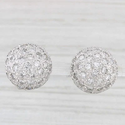 4.80ctw Pave Diamond Cluster Dome Stud Earrings 18k White Gold Omega Backs Studs - Image 1 of 4