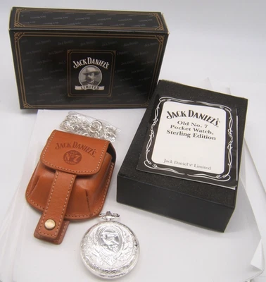 STERLING SILVER JACK DANIELS OLD NO 7 POCKET WATCH NEVER USED BOX PAPERS & CASE - Image 1 of 4
