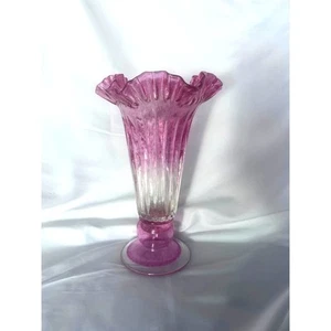 Fenton STYLE UNMARKED Vase Pink Ruffle Top Art Glass Vintage Vase - Bild 1 von 8