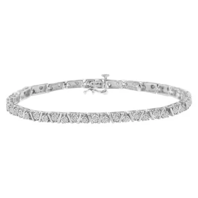 Brazalete de tenis de diamantes de 1 quilate en plata de ley de 7,25" Foto 1 de 4