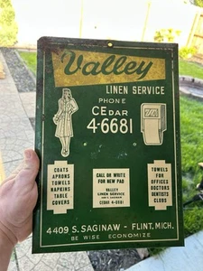Vintage Valley Linen Service Advertising TOC Sign Flint Mich Moore Signs Detroit - Picture 1 of 11