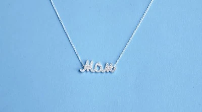 Collar colgante de circonita cúbica pavé de mamá de plata de ley 925 maciza Foto 1 de 4