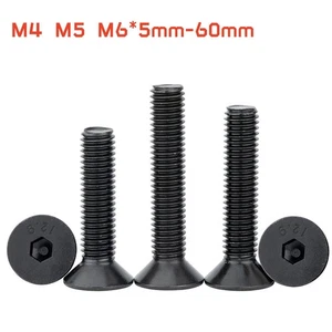 M4 M5 M6 Black Grade 12.9 Steel Countersunk Head Screws Hex Drive Allen Bolts - Picture 1 of 9