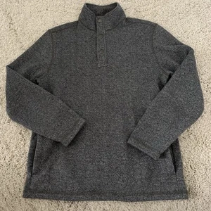 G H Bass 1/4 Snap Pullover Mens Medium Herringbone Sweater Fleece Lined Pockets - Picture 1 of 9
