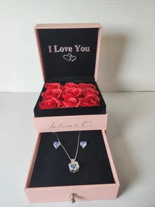 Blue Stone Pendant and Earrings Set 925 Sterling Silver - Picture 1 of 7