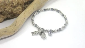 Bracelet perles acier inoxydable et breloque cristal, fille garçon élastiqué - Picture 1 of 2