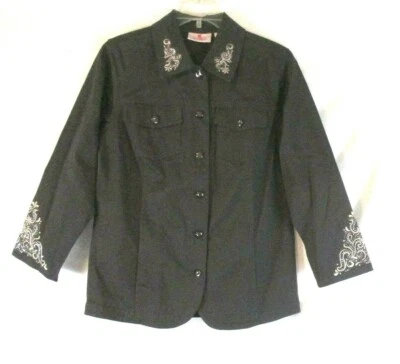 New Quacker Factory Scroll Embellished Jacket XS Gray Stretch A280813 Women YK1 - Image 1 of 4