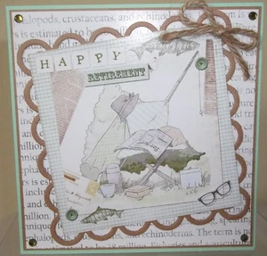 HANDMADE RETIREMENT CARD IDEAL FOR MEN'S WITH A FISHING SCENE & NEWSPAPER DESIGN - Picture 1 of 2