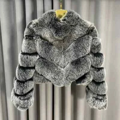 Invierno Esponjoso Moda Grueso Cálido Abrigo de Piel Venta Caliente Top Corto Mujeres Chaqueta de Piel Real Foto 1 de 4