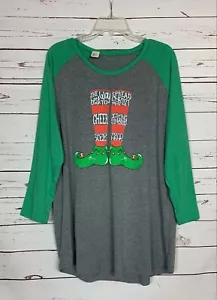 Jane Marie Boutique Women’s XL Gray Green Elf Cute Christmas Top Shirt NEW TAGS - Picture 1 of 12
