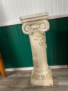 Vintage Corinthian Column Pedestal Plant Stand Embossed Neo-Classic Ceramic