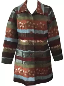 Bentley A Knee Length Womens M Many Patterns Collage Multicolored Coat Jacket - Picture 1 of 12