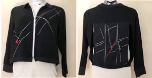 Vtg Y2K Open Back Jacket Size Medium Black Embroidered Art To Wear K.D Spring - Picture 1 of 15
