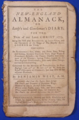 NEW ENGLAND ALMANACK & DIARY FOR 1773, by Benj. West, Providence, 1772, 16 Lvs. - Image 1 of 4