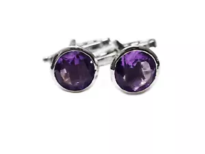 Natural Amethyst Cufflink 8 mm Round amethyst Engagement Cufflinks For Men - Picture 1 of 5