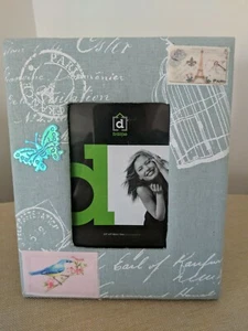 Blue Fabric Photo Picture Frame, Patchwork Design With Birds, Butterfly, & Paris - Picture 1 of 12