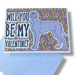 Biglietto San Valentino cane alano blu fatto a mano regalo festa 5x7" - Foto 1 di 5