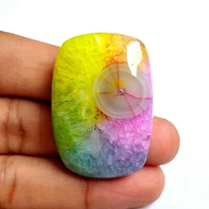 93 Cts Multi Color Solar Quartz Cabochon Cushion Shape Natural Gemstone #6882 - Picture 1 of 7