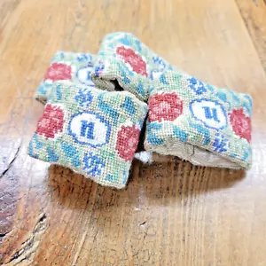 Vtg Needlepoint Napkin Rings Set Of 4 Cottagecore Handmade Monogrammed "N" - Picture 1 of 7