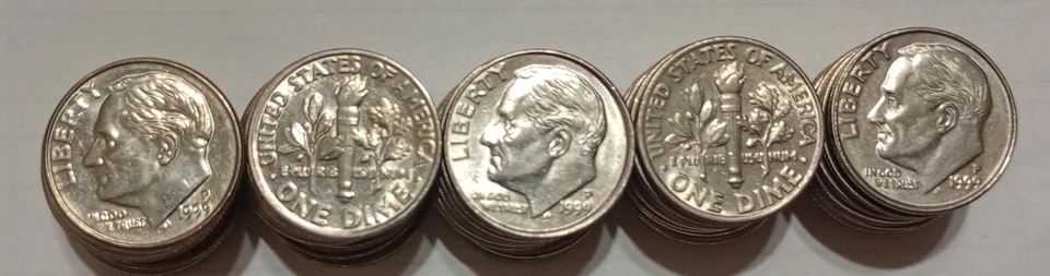 1999-P ROOSEVELT DIME ROLL (CIRCULATED CONDITION) - Image 1 of 1