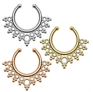 Women Fake Septum Ring Clicker Non Piercing Body jewelry Nose Rings Silver Gold - Picture 1 of 7