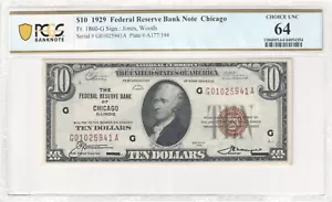 1929 $10 Federal Reserve Note Chicago FR #1860-G - MS-64 PCGS Banknote Certified - Picture 1 of 2