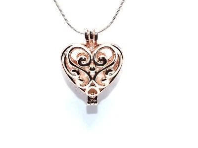 Pingente suporte gaiola pérola coração pergaminho ouro rosa - Presentes menores de 20 anos para ela - Imagem 1 de 4