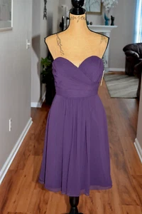 Bill Levkoff Purple Plum Fit Flare Strapless Padded Cocktail Chiffon Dress, 10 - Picture 1 of 13