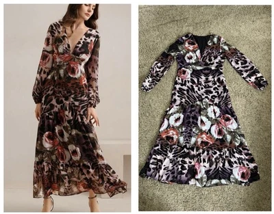 NWT WOMENS Maxi Tiered Dress Long Sleeve Vneck Floral Empire Waist Wedding L - Image 1 of 4