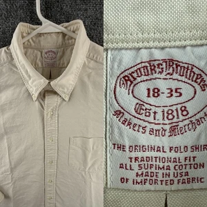 De Colección Brooks Brothers Makers OCBD Oxford Tela Algodón EE. UU. 18 35 Tradicional Beige - Imagen 1 de 19
