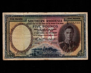 Southern Rhodesia 5 Pounds 1951 P-11f * VF-, few ph * King George * - Picture 1 of 2