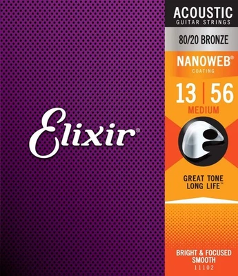 Cuerdas para guitarra acústica Elixir 80/20 bronce NANOWEB medianas .013-.056 Foto 1 de 2