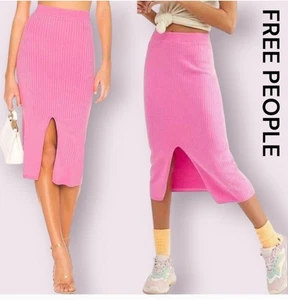 Free People Midirock Skyline rosa Rippstrick Pull-On Größe M - Bild 1 von 6