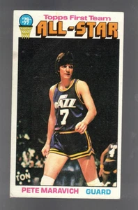 1976-77 TOPPS FIRST TEAM ALL-STARS PETE MARAVICH NEW ORLEANS JAZZ #130 EX - Foto 1 di 2