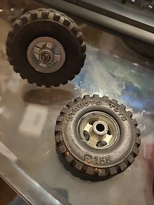 TWO Original Rybber Structo tires 2" diameter with cast metal hub Axle - Picture 1 of 5