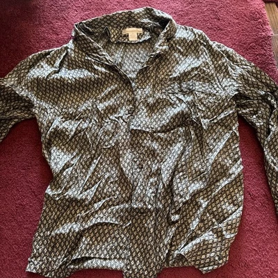 Perry Ellis Silk Button Down Shirt Geometric Print Long Sleeve Mens Large - Image 1 of 4
