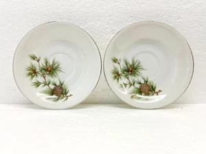 2 Pcs Fine Seyei China Nagoya Japan 1028 Porcelain 5" Saucer | Pine Cone Needles - Picture 1 of 5