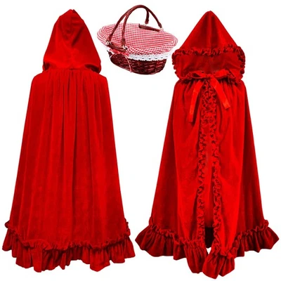1 peça capa de veludo longa com capuz vermelha com 1 peça cesta de piquenique para Hallowee... - Imagem 1 de 4