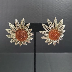 Vintage Sarah Coventry Garden Party goldfarbene Sonnenblume Clip-On Blume Ohrringe  - Bild 1 von 7