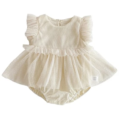 Lindo vestido mameluco de tul con volantes sin mangas para bebés niñas de una pieza Foto 1 de 4