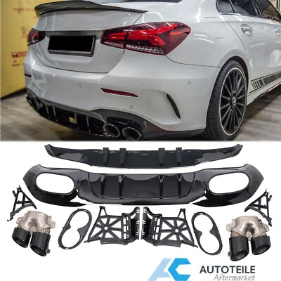 Heckdiffusor Doppel Auspuffblenden Für Mercedes V177 Limo mit AMG Line SCHWARZ - Bild 1 von 4