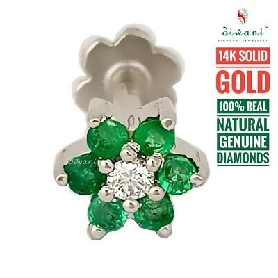 Tornillo perno perno perno labret labio nariz flor diamante natural 1 y 6 piedras preciosas Foto 1 de 4