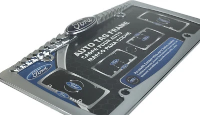 New FORD Elite Car Truck Chrome Metal Reversible Emblem License Plate Frame - Image 1 of 3