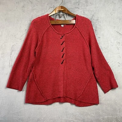 Artsy Boho Lagenlook Red Knit Sweater Large Asymmetrical Hem Minimalist Cozy - Image 1 of 4