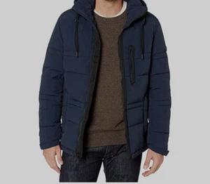 $425 Marc New York Men's Blue Logo Huxley Down Puffer Coat Hooded Jacket Size M - Picture 1 of 2